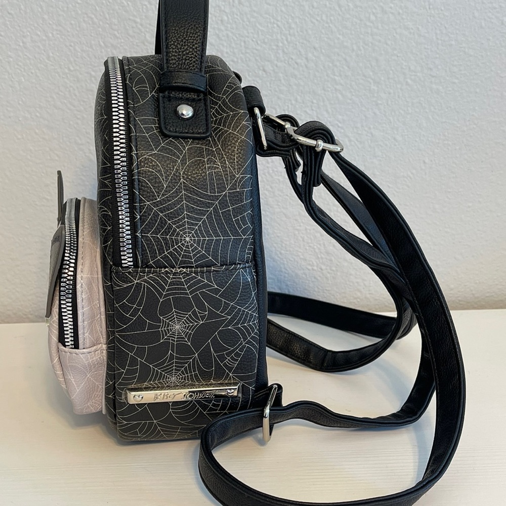 Betsey Johnson Vampire Cat Spider web print Halloween Mini Backpack purse bag - Picture 3 of 9
